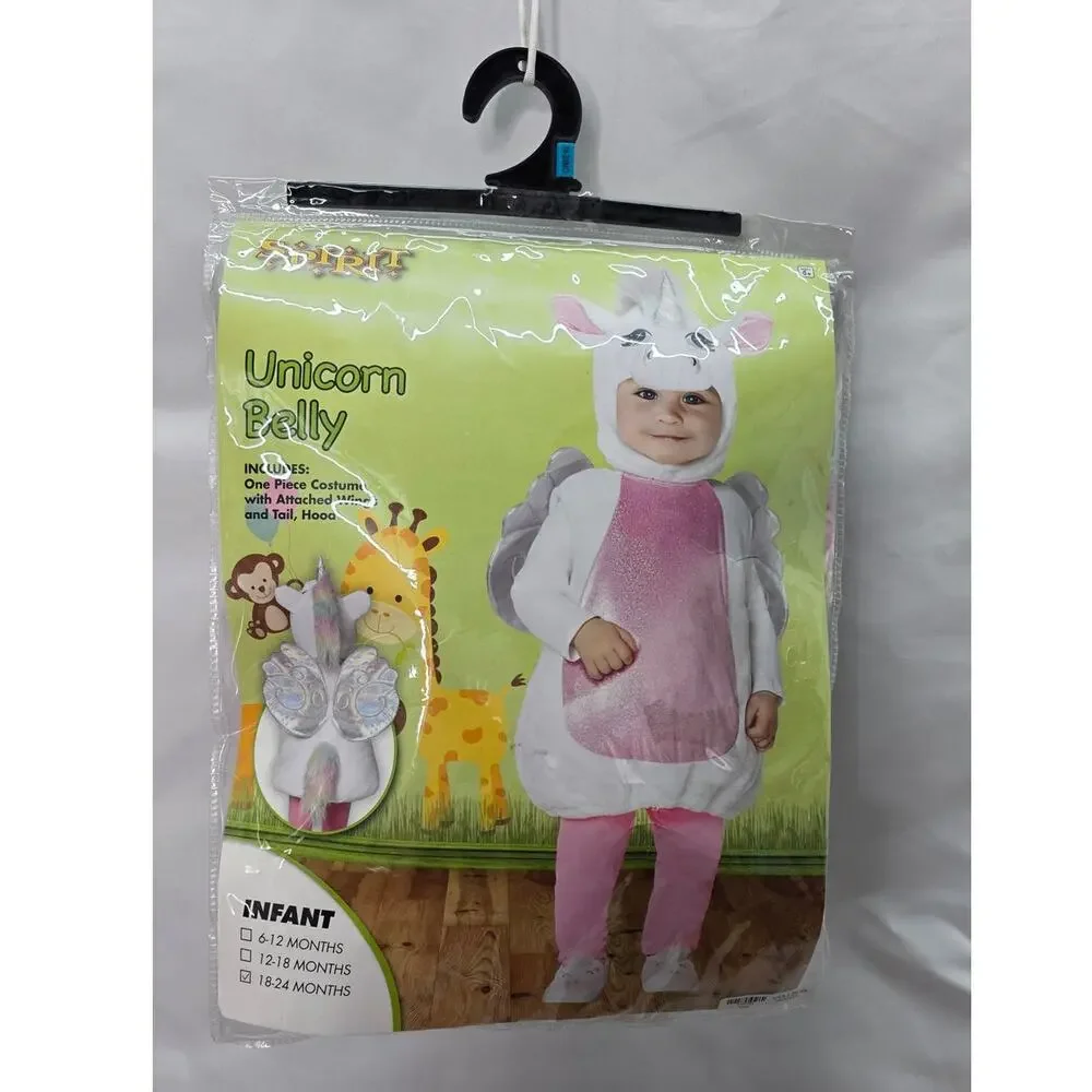 Spirit Halloween White Unicorn Pink Sparkle Belly Plush Costume 18-24 Months